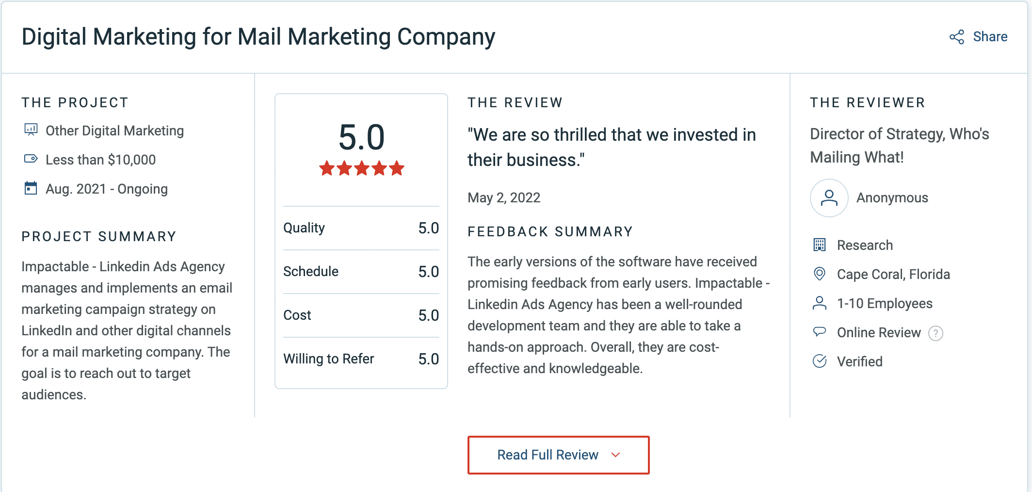 Linkedin ads agency reviews - Impactable Review